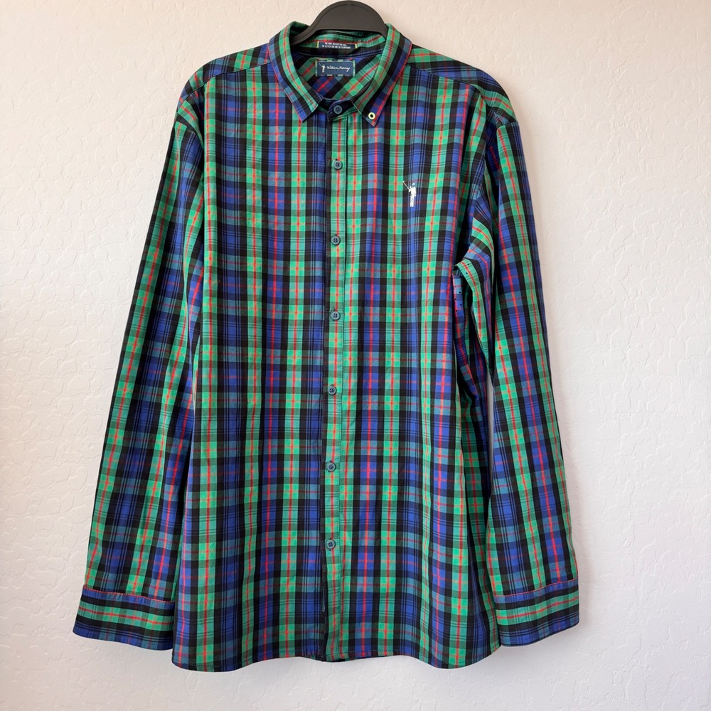 William Murray Mens XLarge Button Down Shirt Plaid Golf Embroidered Logo